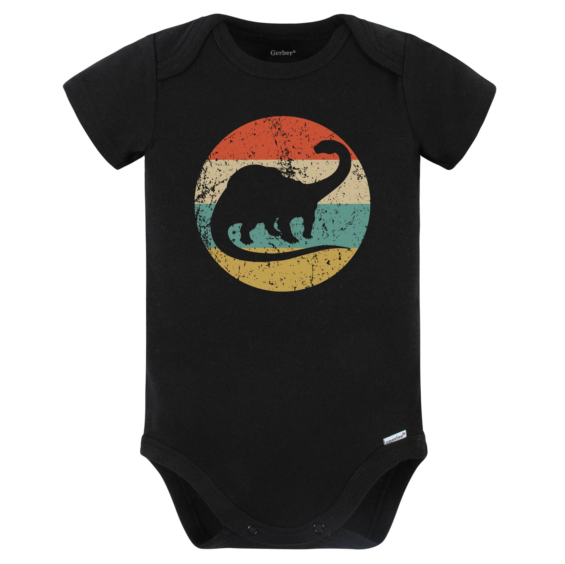 Brontosaurus Apatosaurus Silhouette Retro Dinosaur Baby Bodysuit (Black)