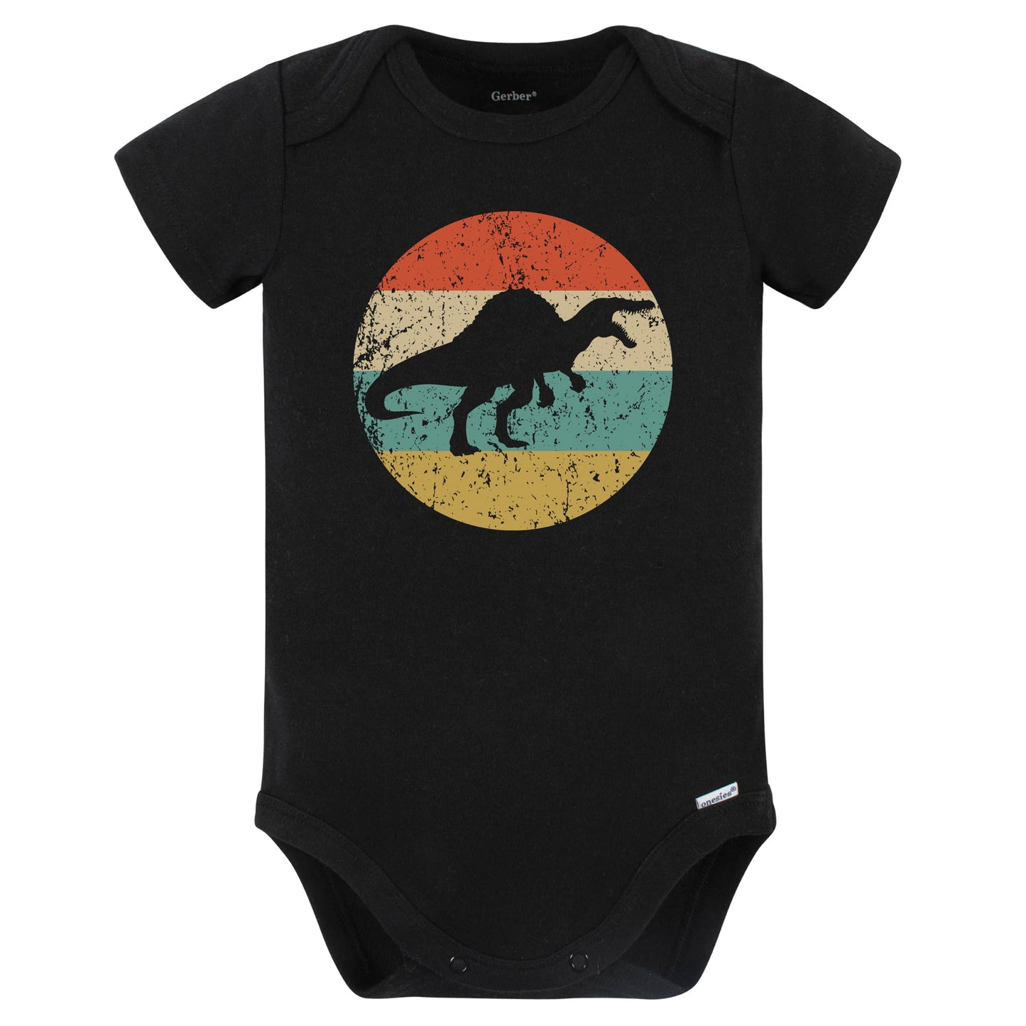 Spinosaurus Silhouette Retro Dinosaur Baby Bodysuit (Black)