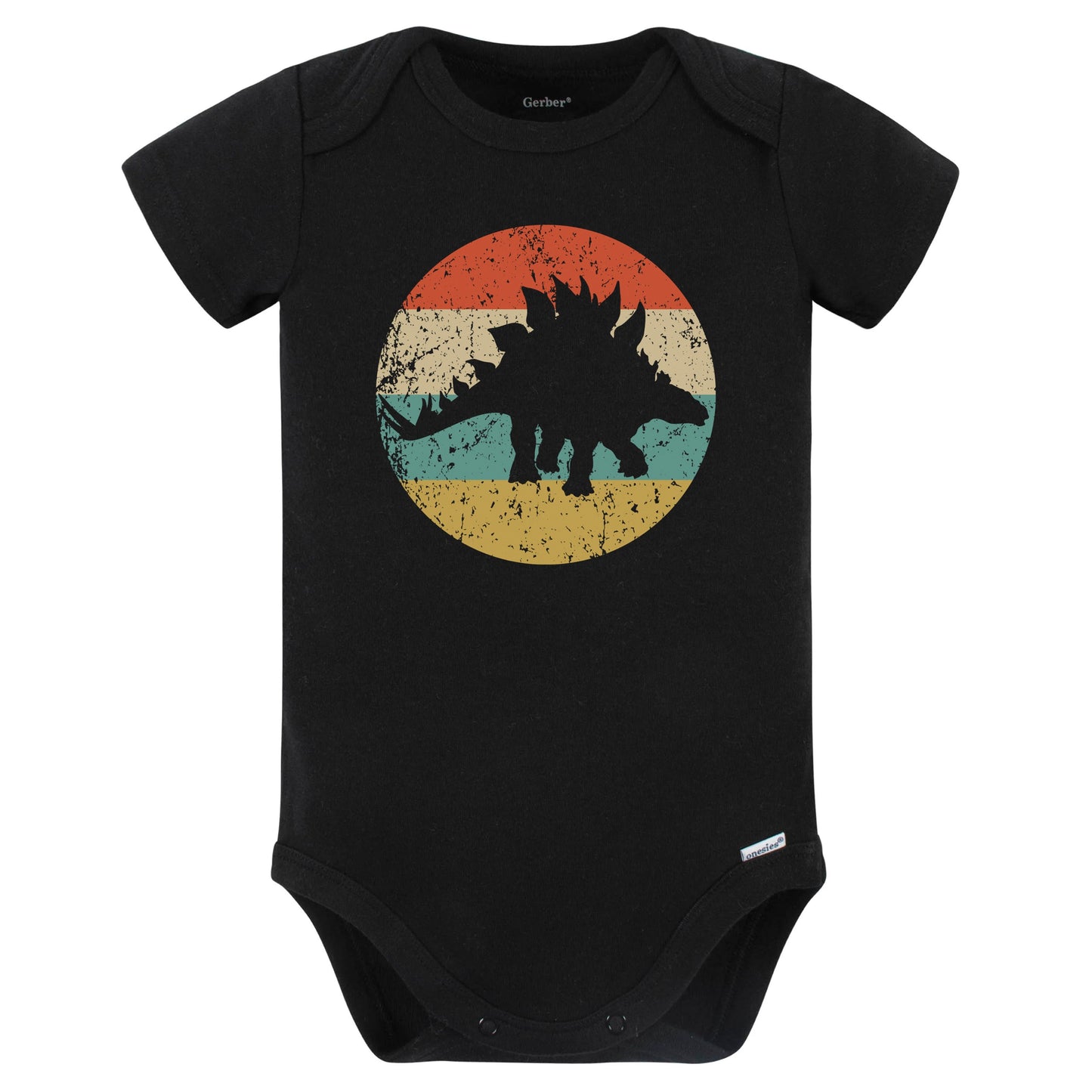 Stegosaurus Silhouette Retro Dinosaur Baby Bodysuit (Black)