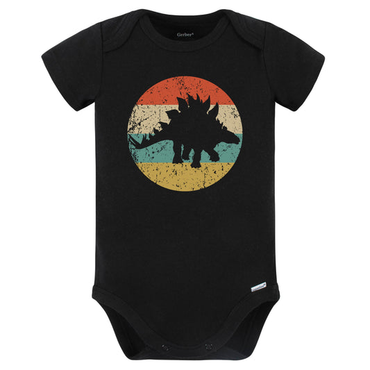 Stegosaurus Silhouette Retro Dinosaur Baby Bodysuit (Black)