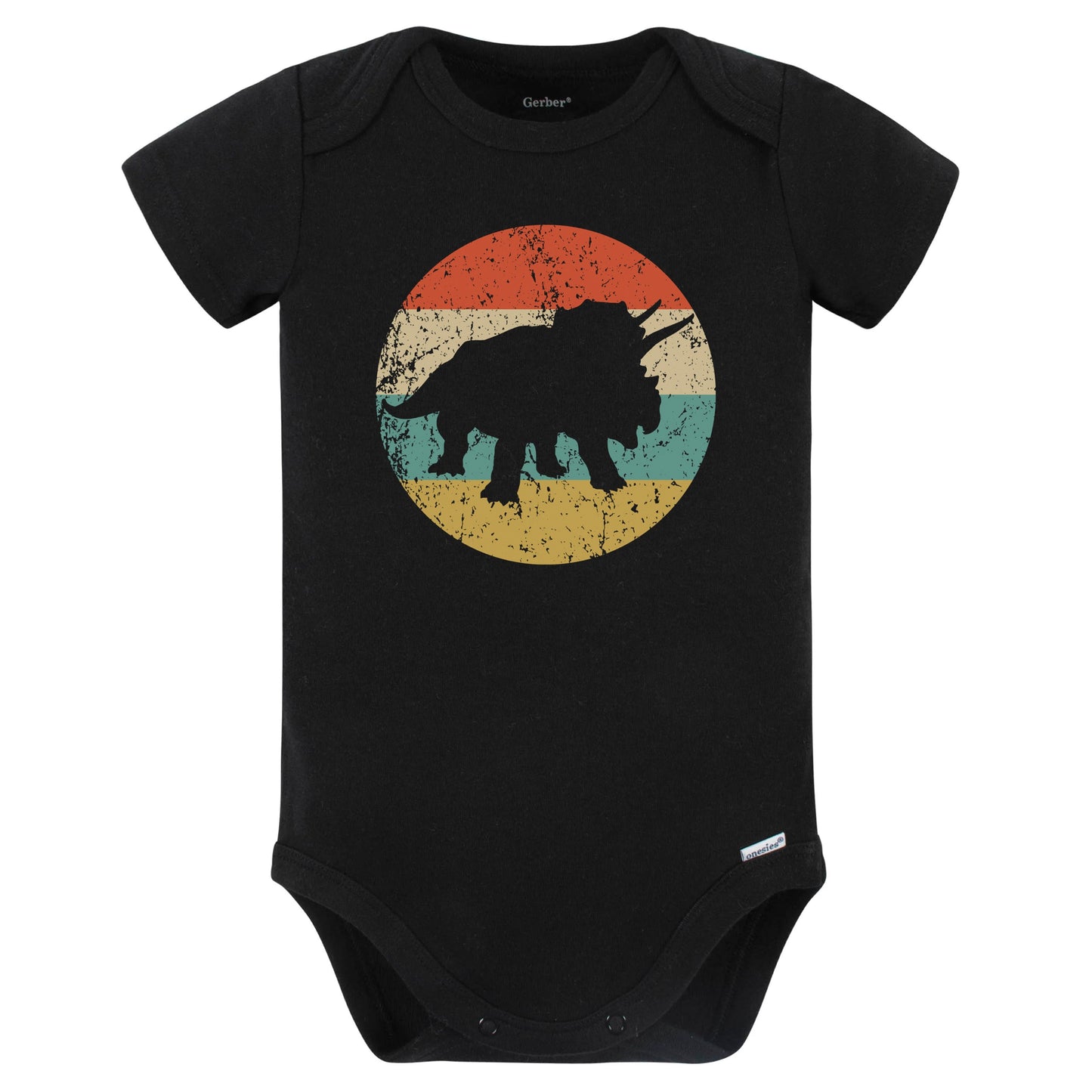 Triceratops Silhouette Retro Dinosaur Baby Bodysuit (Black)