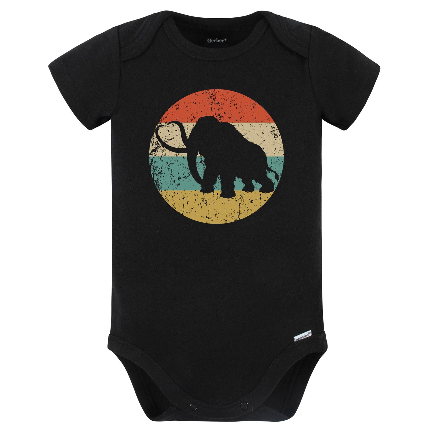 Woolly Mammoth Silhouette Retro Prehistoric Animal Baby Bodysuit (Black)