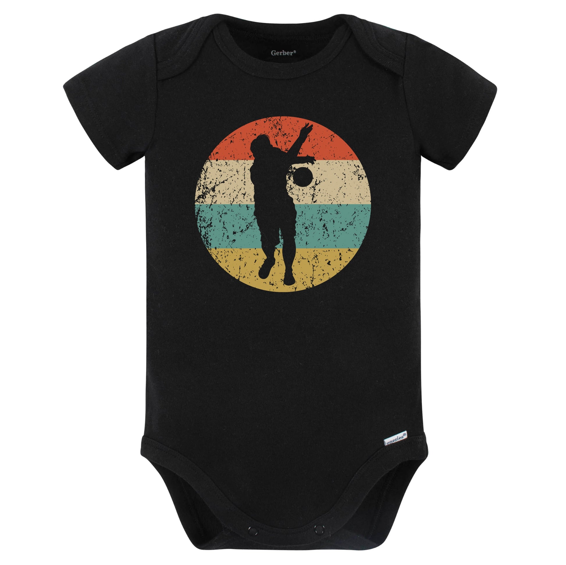 Bocce Ball Player Silhouette Retro Bocce Baby Bodysuit (Black)