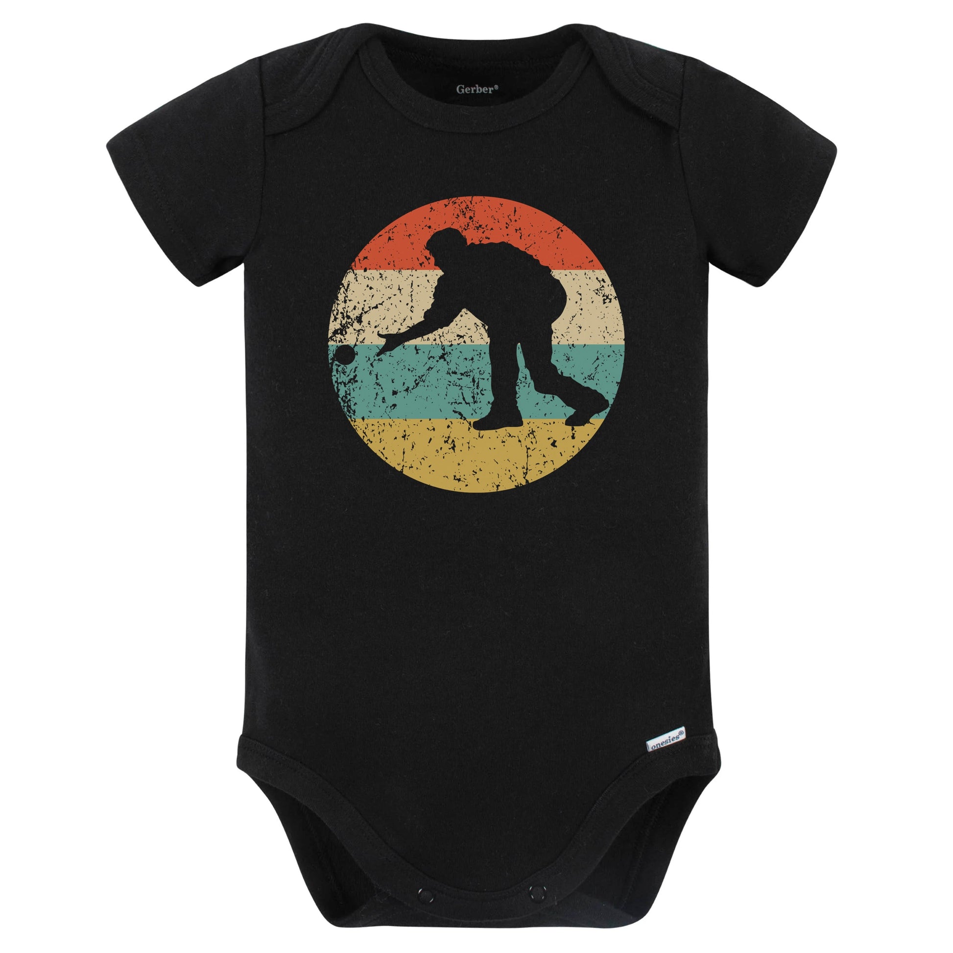 Man Playing Bocce Silhouette Retro Bocce Ball Baby Bodysuit (Black)