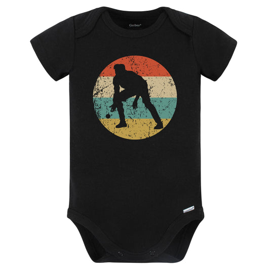 Man Playing Bocce Ball Silhouette Retro Bocce Baby Bodysuit (Black)