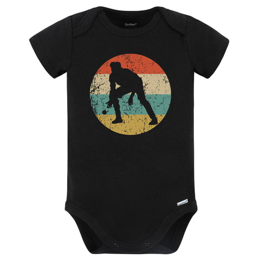 Man Playing Bocce Ball Silhouette Retro Bocce Baby Bodysuit (Black)