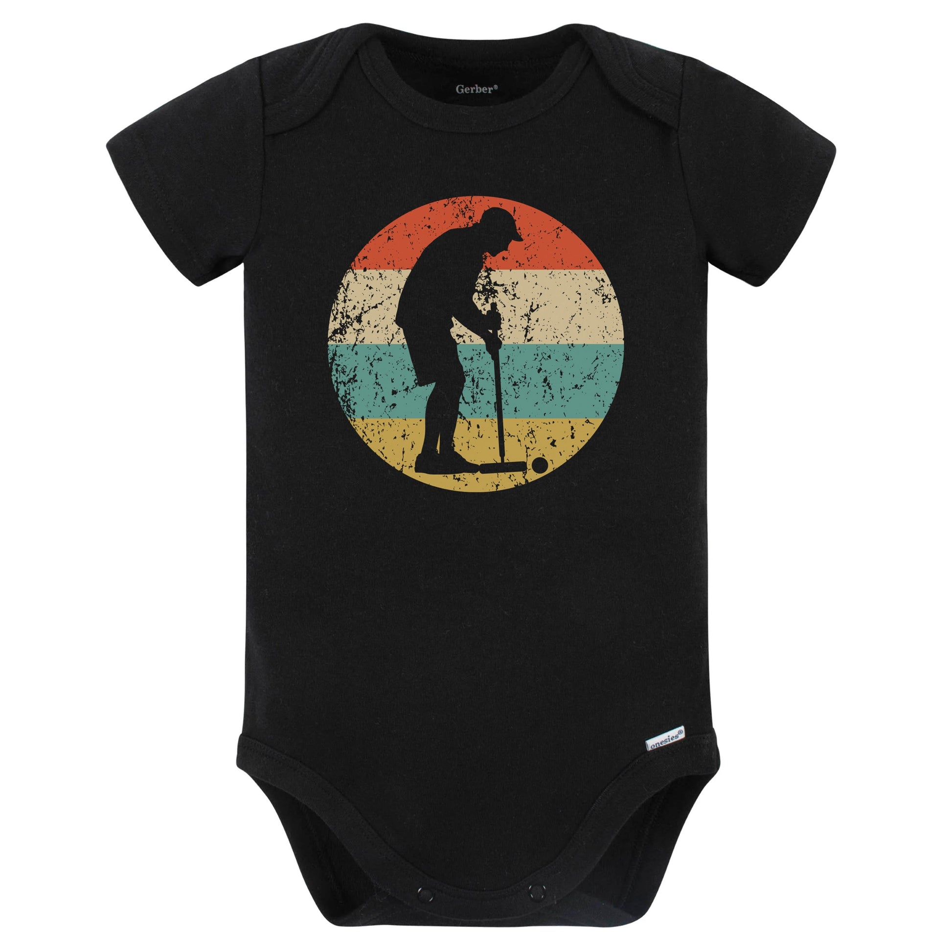 Croquet Player Silhouette Retro Croquet Baby Bodysuit (Black)