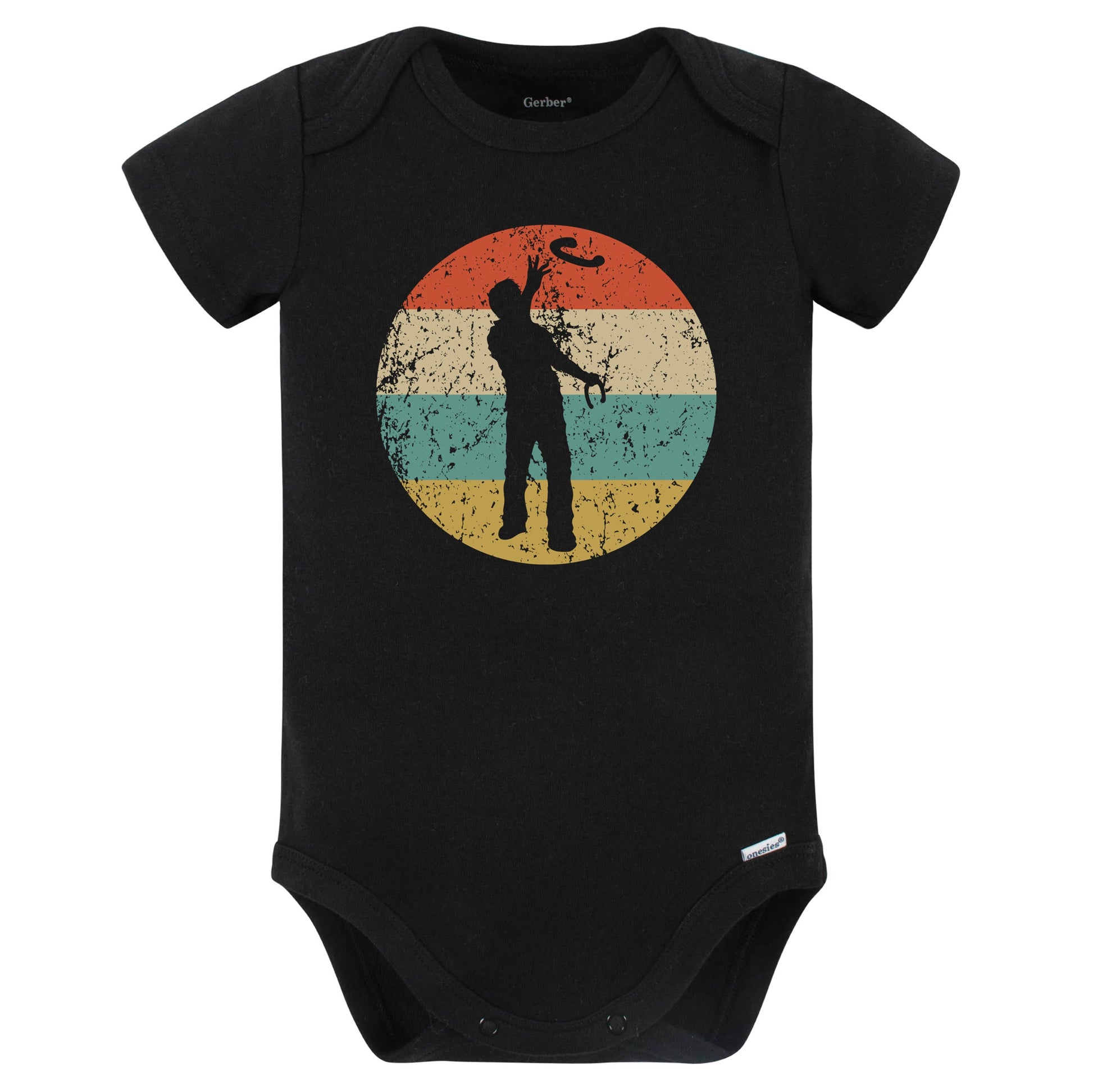 Man Playing Horseshoes Silhouette Retro Horseshoes Toss Baby Bodysuit (Black)