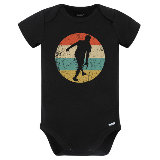 Man Playing Horseshoes Silhouette Retro Horseshoes Baby Bodysuit (Black)