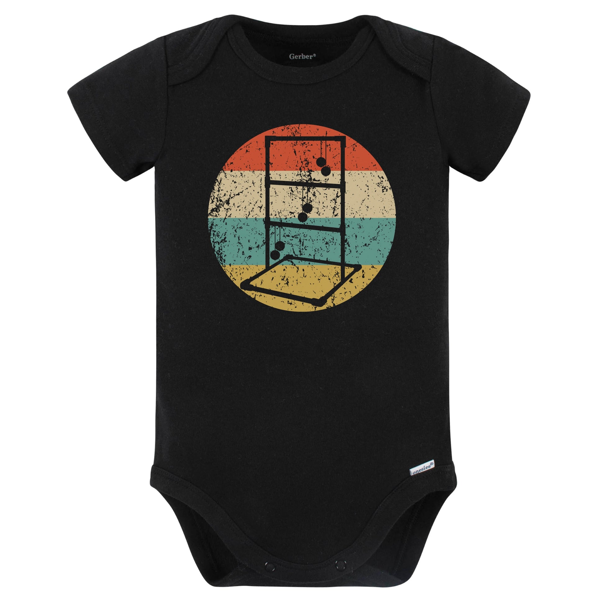 Ladder Toss Silhouette Retro Ladder Ball Baby Bodysuit (Black)