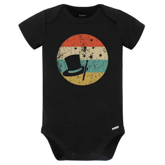 Top Hat Magic Wand Icon Retro Magician Baby Bodysuit (Black)