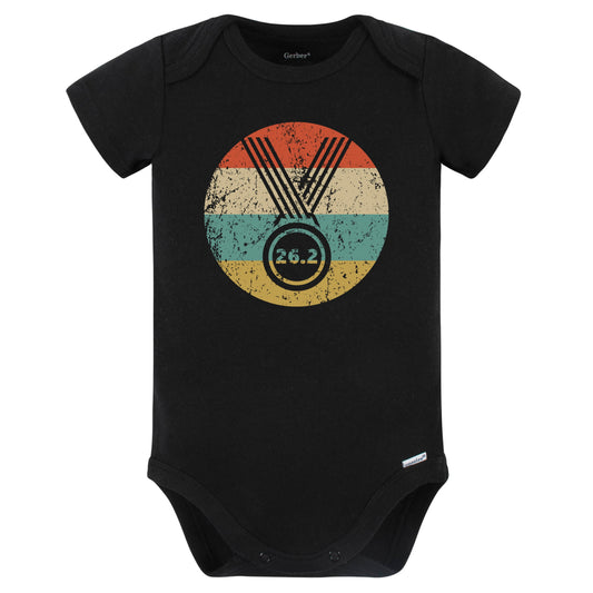 26.2 Miles Marathon Finisher Medal Icon Retro Running Baby Bodysuit (Black)