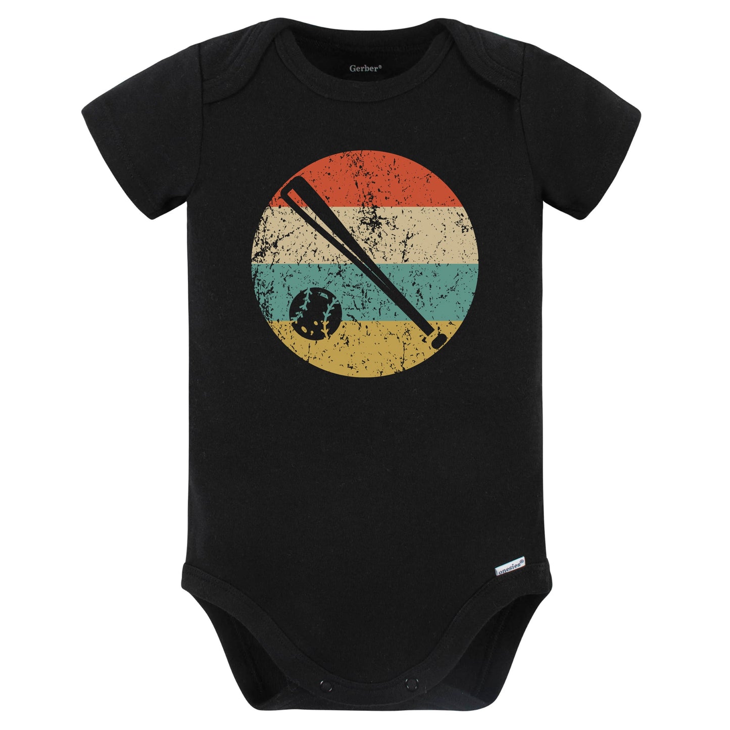 Bat and Ball Icon Retro Baseball Baby Bodysuit (Black)