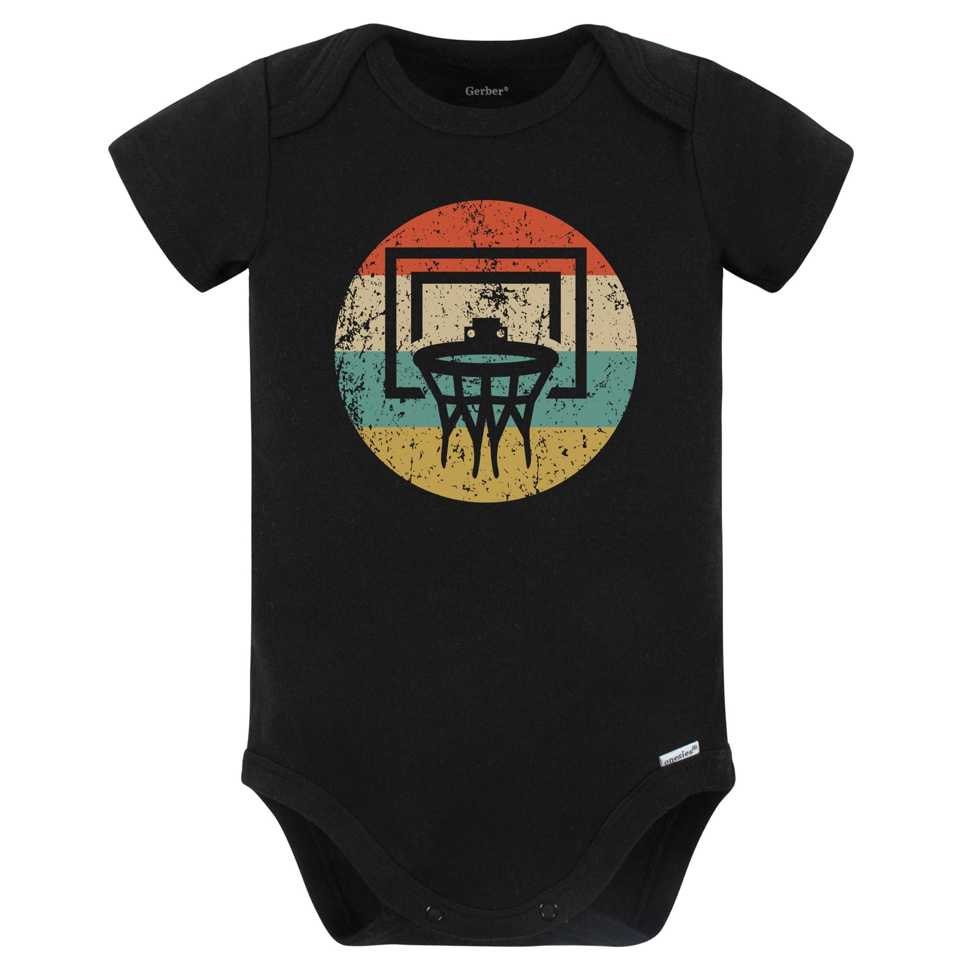 Basketball Hoop Net Icon Retro Basketball Baby Bodysuit (Black)