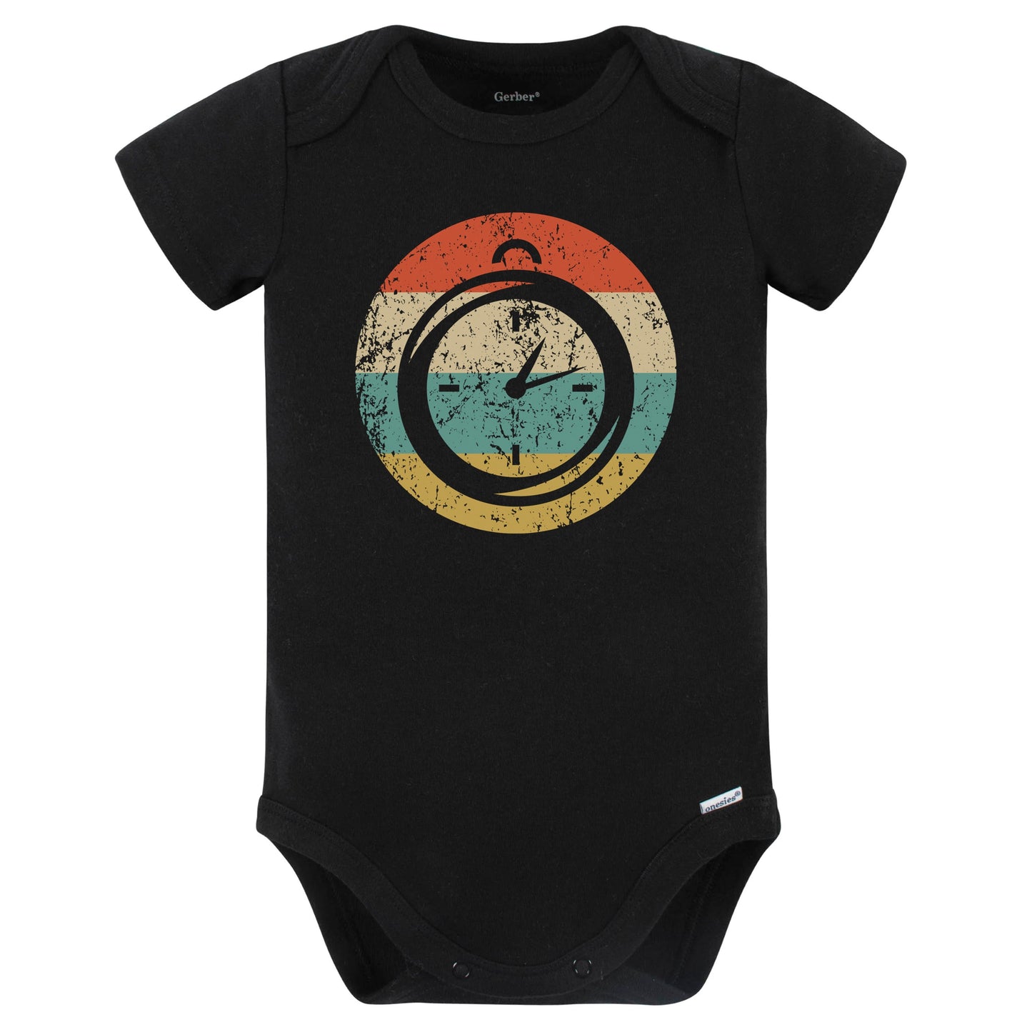 Stopwatch Icon Retro Track and Field Coach Baby Bodysuit (Black)