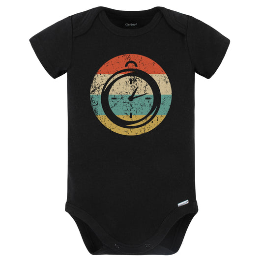 Stopwatch Icon Retro Track and Field Coach Baby Bodysuit (Black)