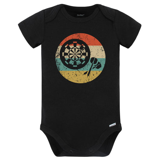 Darts and Dartboard Icon Retro Darts Baby Bodysuit (Black)