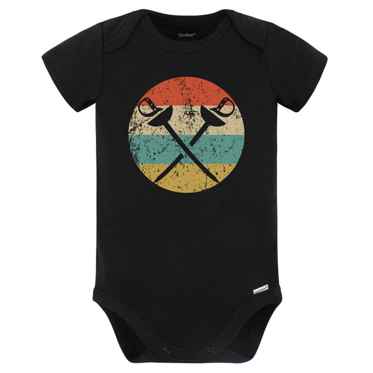 Fencing Sabre Swords Icon Retro Fencing Baby Bodysuit (Black)