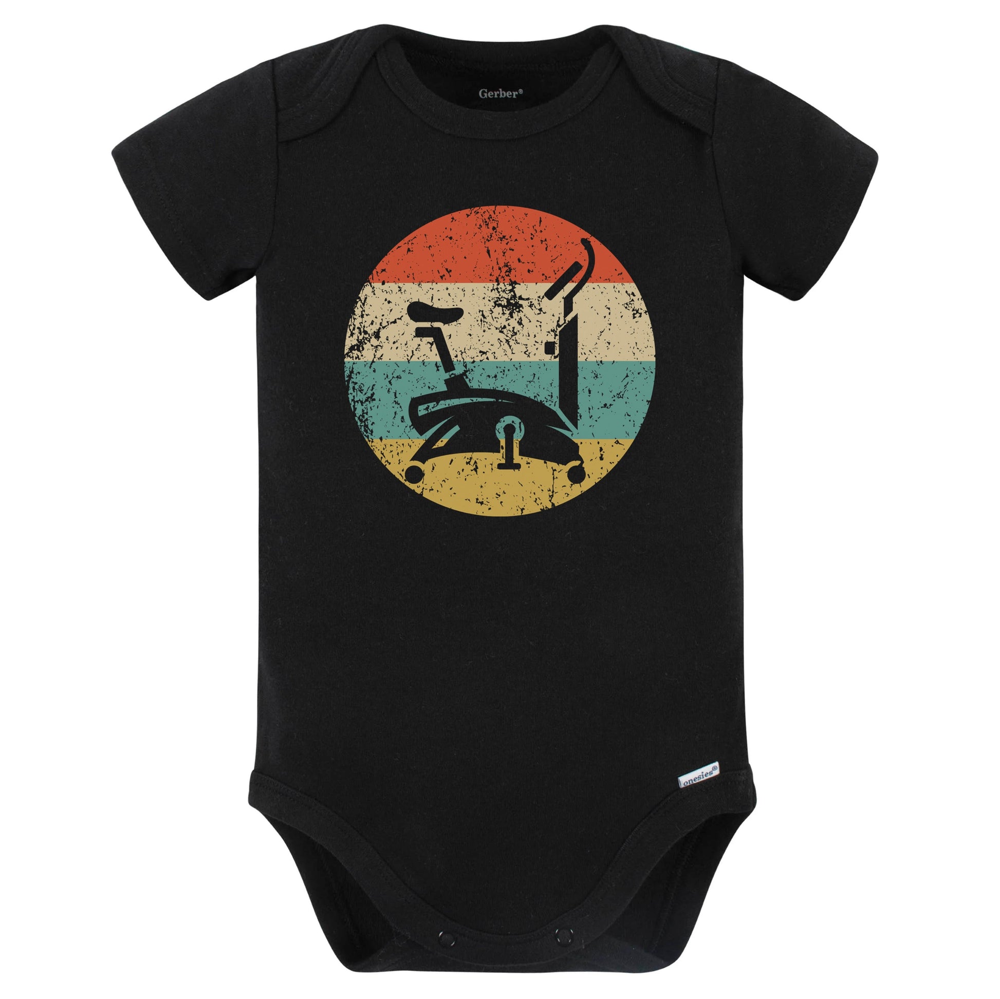 Stationary Bike Gym Equipment Icon Retro Fitness Baby Bodysuit (Black)