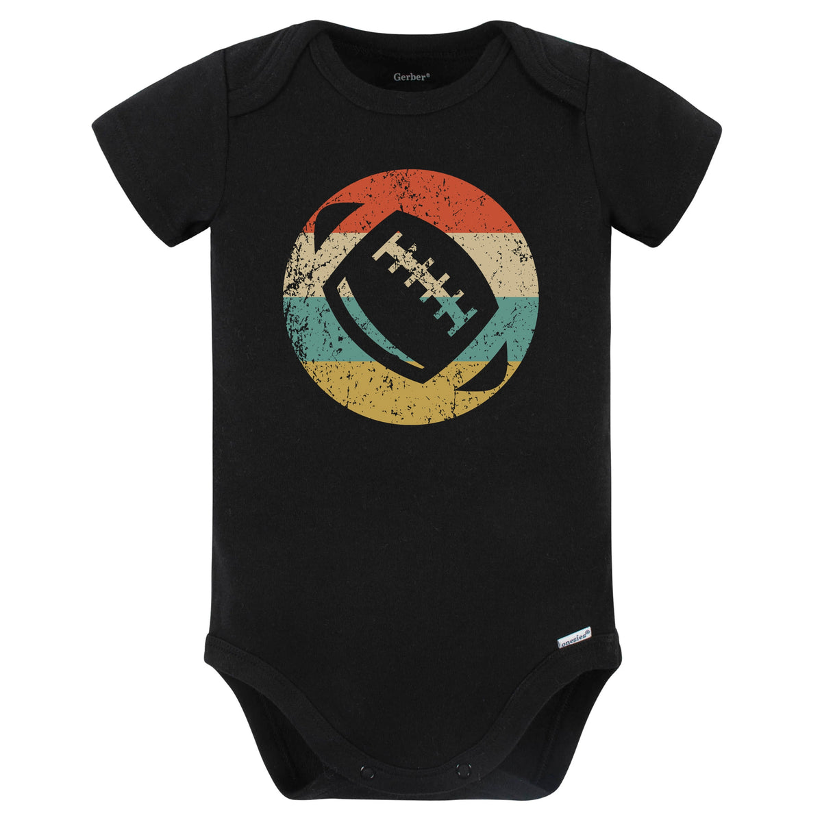 Football Ball Icon Retro Football Baby Bodysuit (Black)
