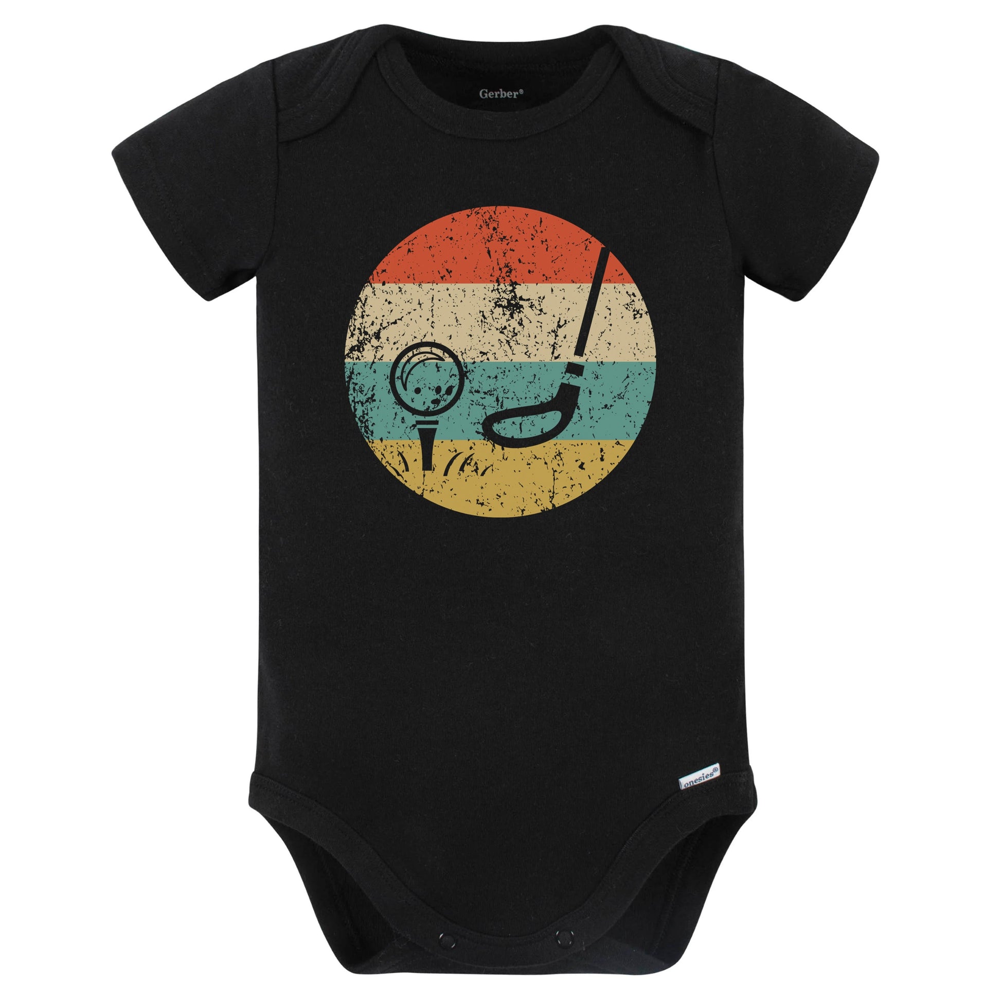 Golf Ball and Club Icon Retro Golfing Baby Bodysuit (Black)