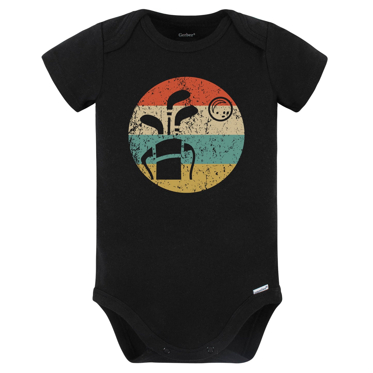 Golf Clubs and Ball Icon Retro Golfing Baby Bodysuit (Black)