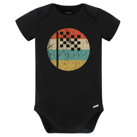 Checkered Flag Icon Retro Racing Baby Bodysuit (Black)