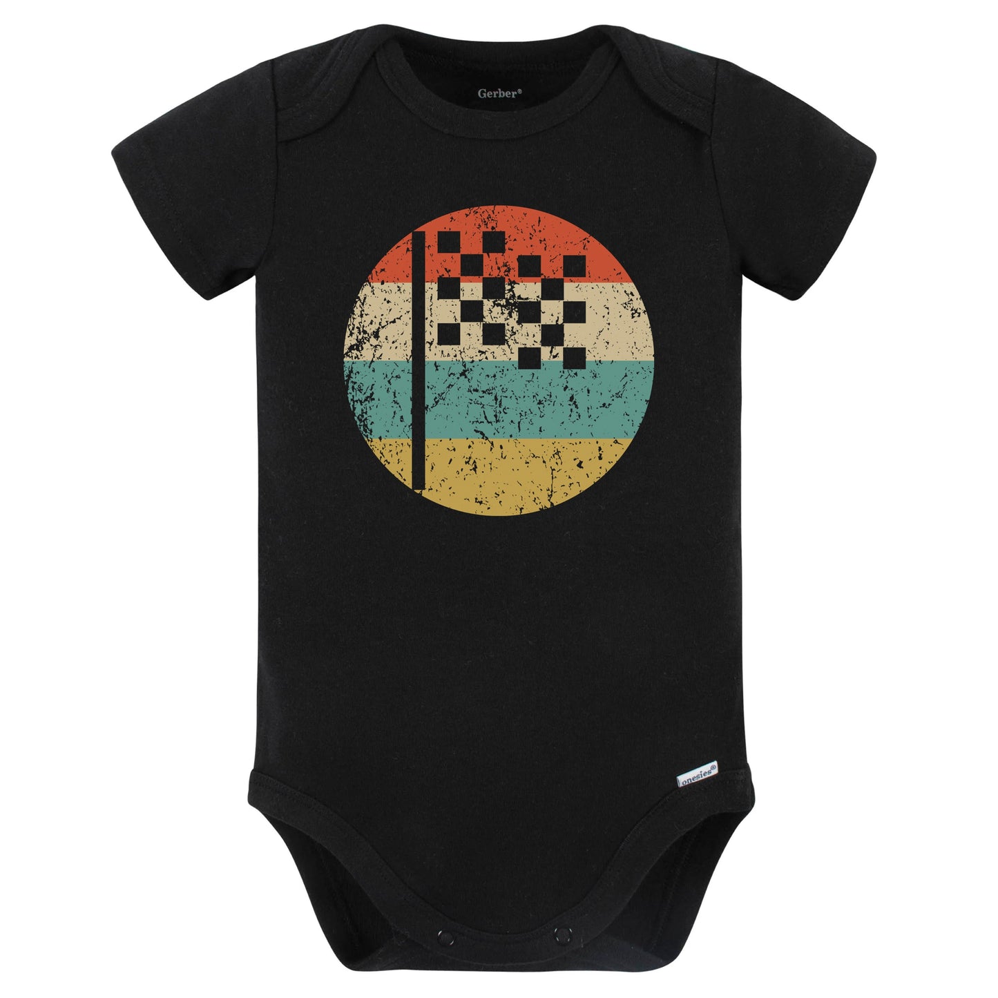 Checkered Flag Icon Retro Racing Baby Bodysuit (Black)