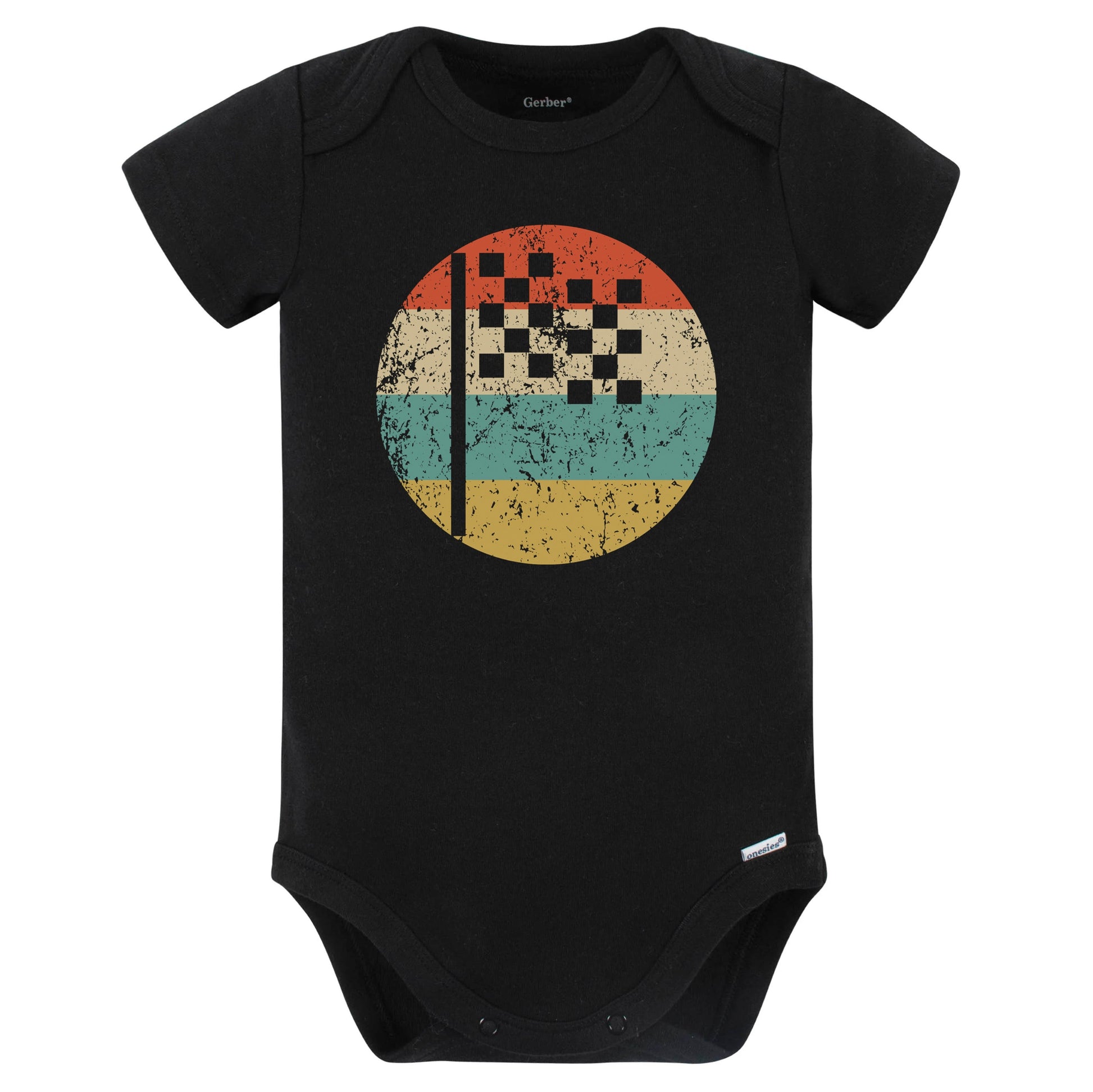 Checkered Flag Icon Retro Racing Baby Bodysuit (Black)
