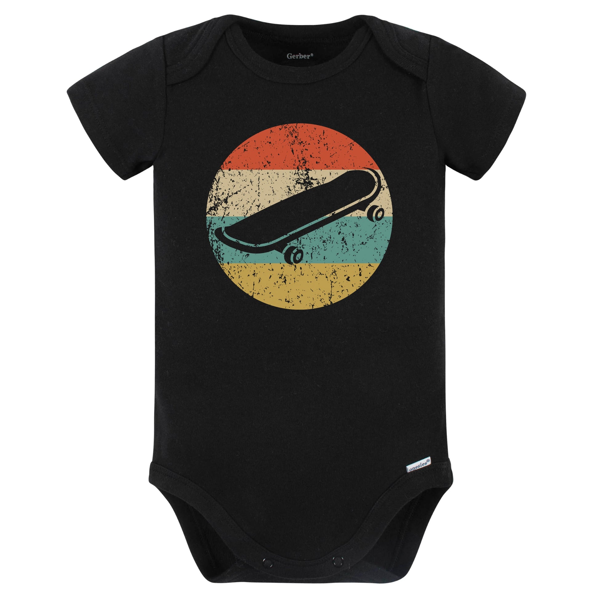 Skateboard Icon Retro Skateboarding Baby Bodysuit (Black)