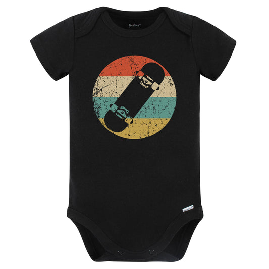 Skateboard Icon Retro Skateboarding Baby Bodysuit (Black)