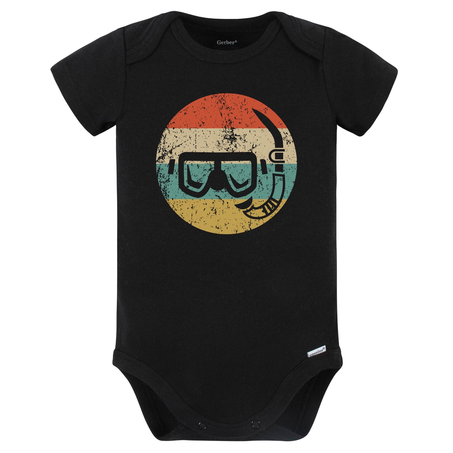 Snorkel Mask Icon Retro Snorkeling Baby Bodysuit (Black)
