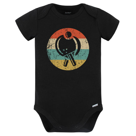 Table Tennis Paddles Icon Retro Table Tennis Baby Bodysuit (Black)
