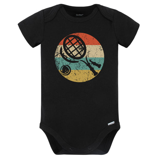 Tennis Rackets Icon Retro Tennis Baby Bodysuit (Black)