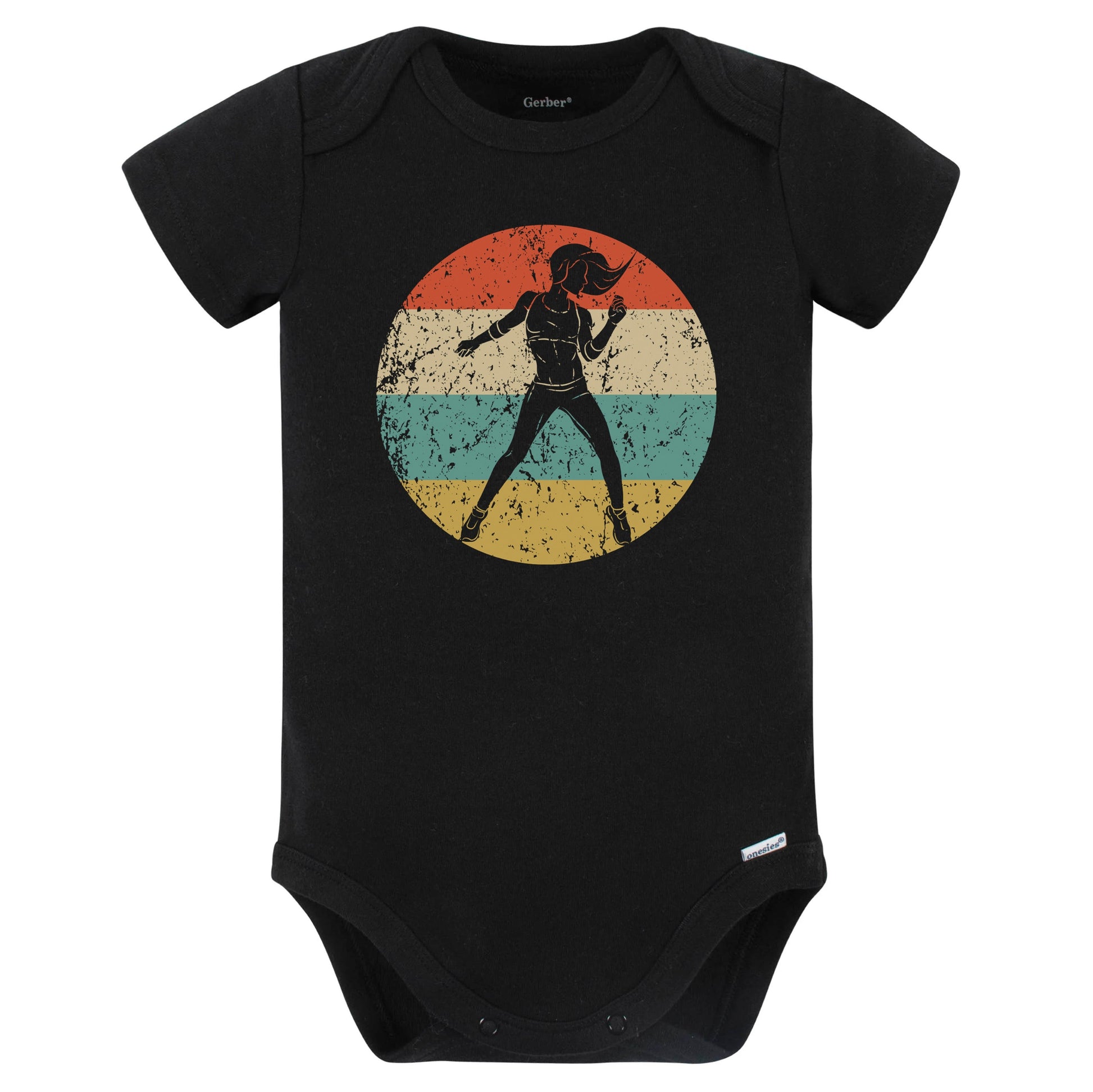 Dance Fitness Instructor Icon Retro Fitness Instructor Baby Bodysuit (Black)