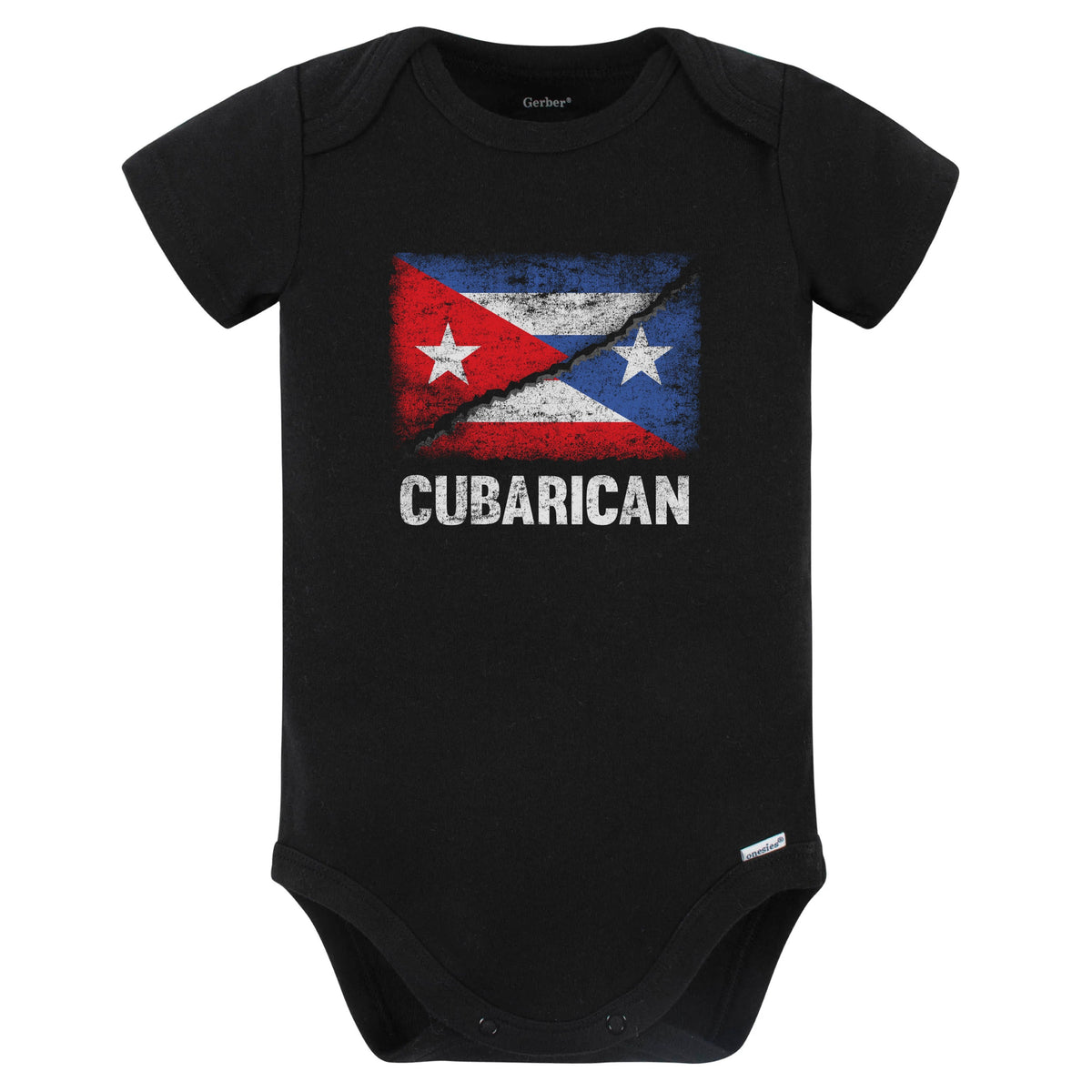 Half Cuban Half Puerto Rican Flag Cuba Puerto Rico Cubarican Baby Bodysuit (Black)