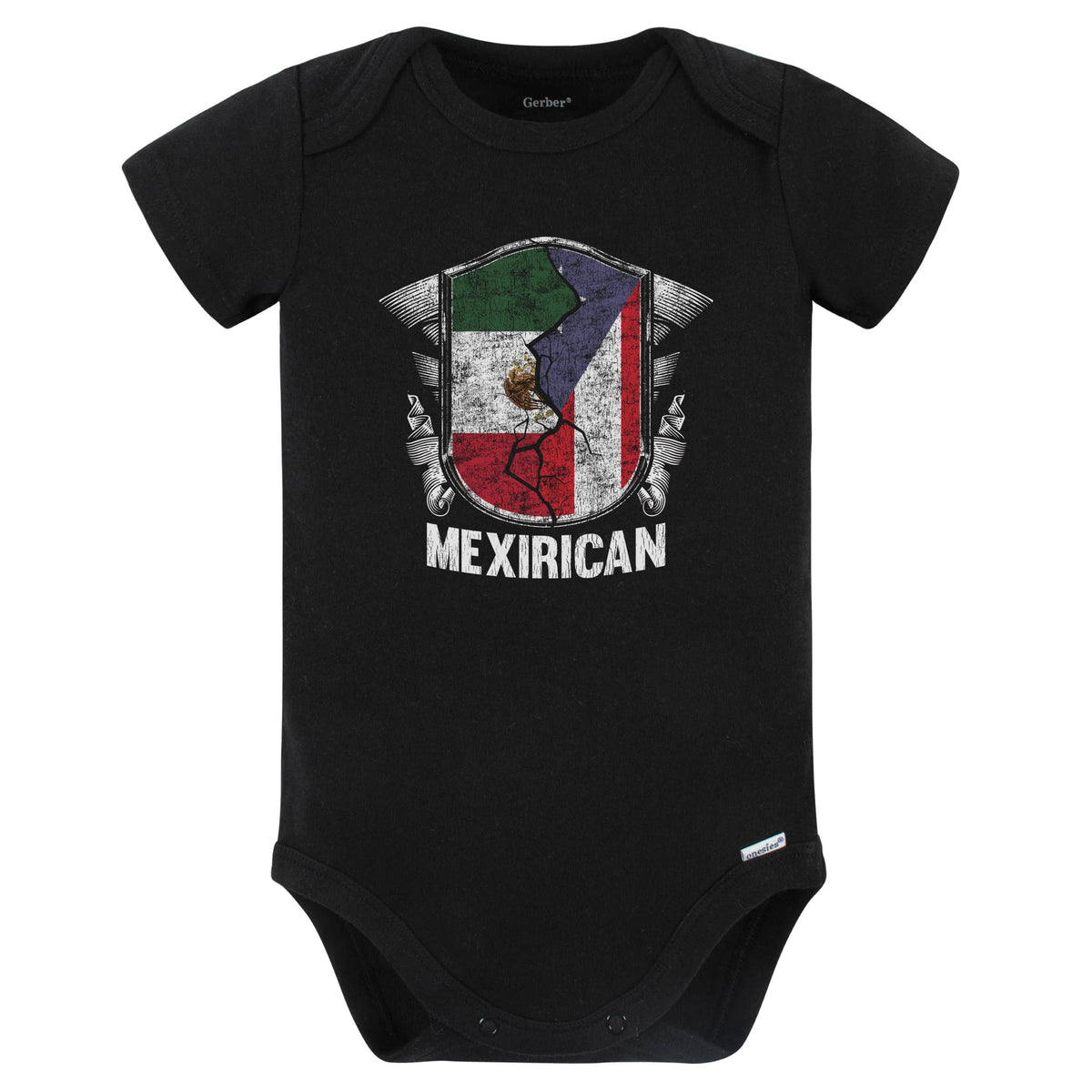 Mexirican Mexico Puerto Rico Flag Half Mexican Puerto Rican Baby Bodysuit (Black)