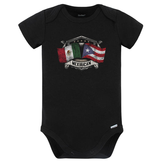Mexico Puerto Rico Flags Mexican Puerto Rican Mexirican Baby Bodysuit (Black)