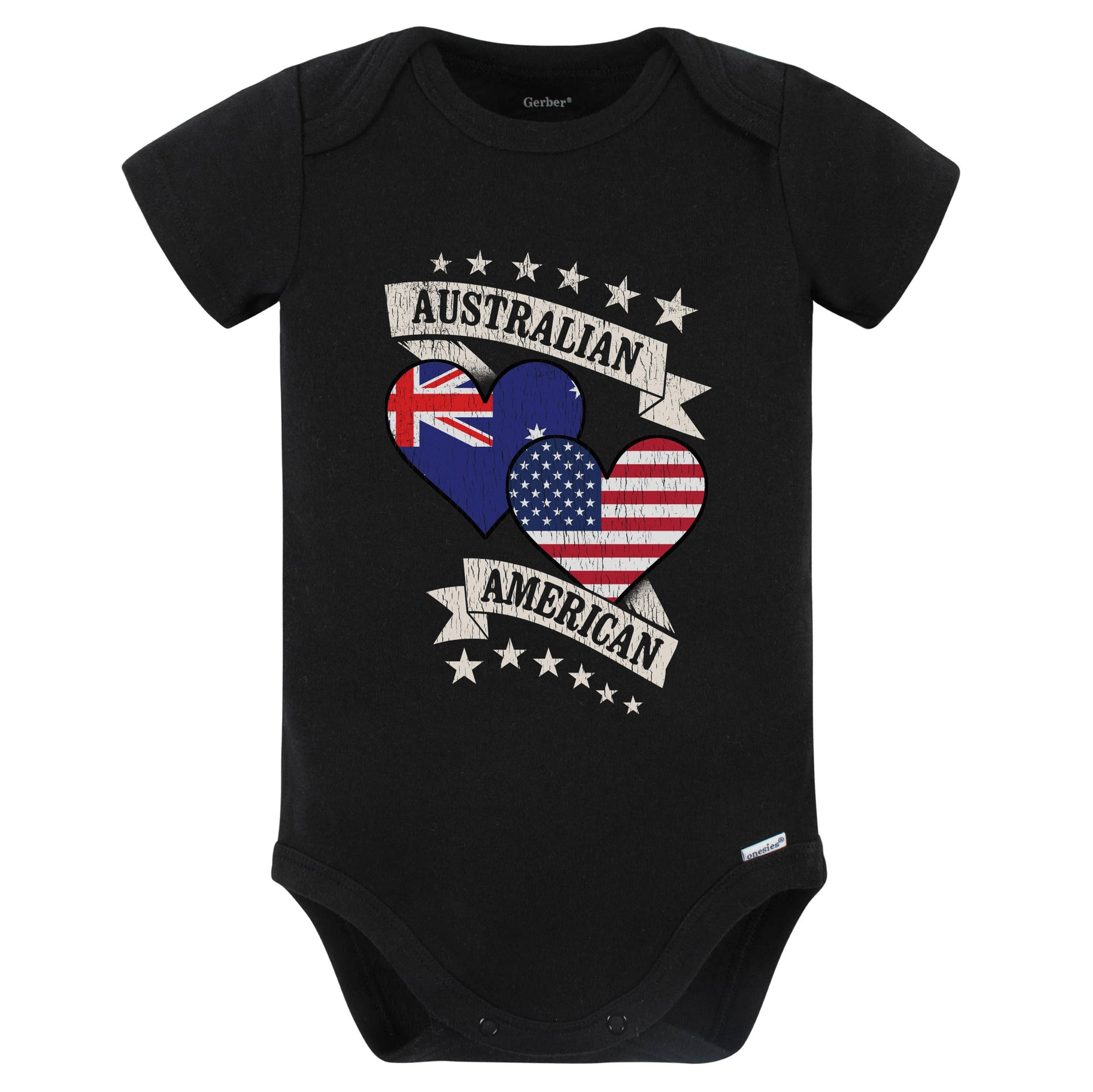 Australian American Heart Flags Australia America Baby Bodysuit (Black)