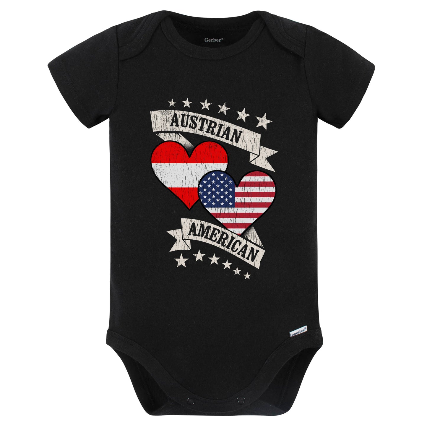 Austrian American Heart Flags Austria America Baby Bodysuit (Black)