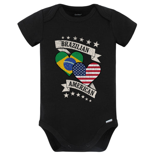Brazilian American Heart Flags Brazil America Baby Bodysuit (Black)