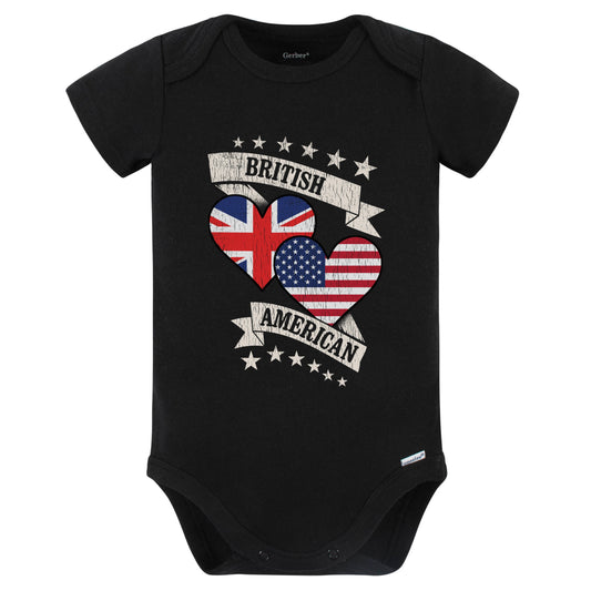 British American Heart Flags United Kingdom America Baby Bodysuit (Black)