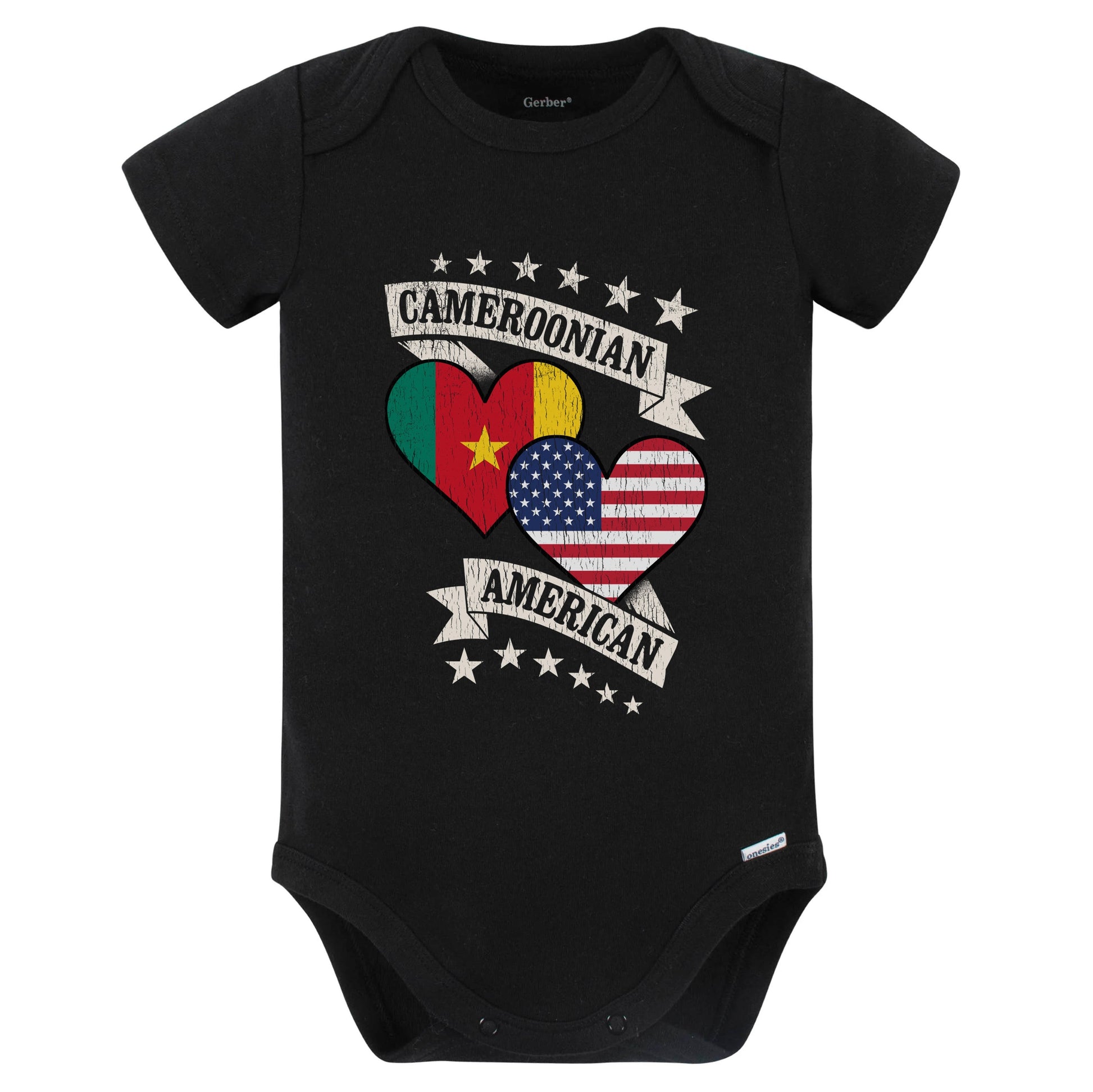 Cameroonian American Heart Flags Cameroon America Baby Bodysuit (Black)