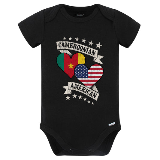 Cameroonian American Heart Flags Cameroon America Baby Bodysuit (Black)