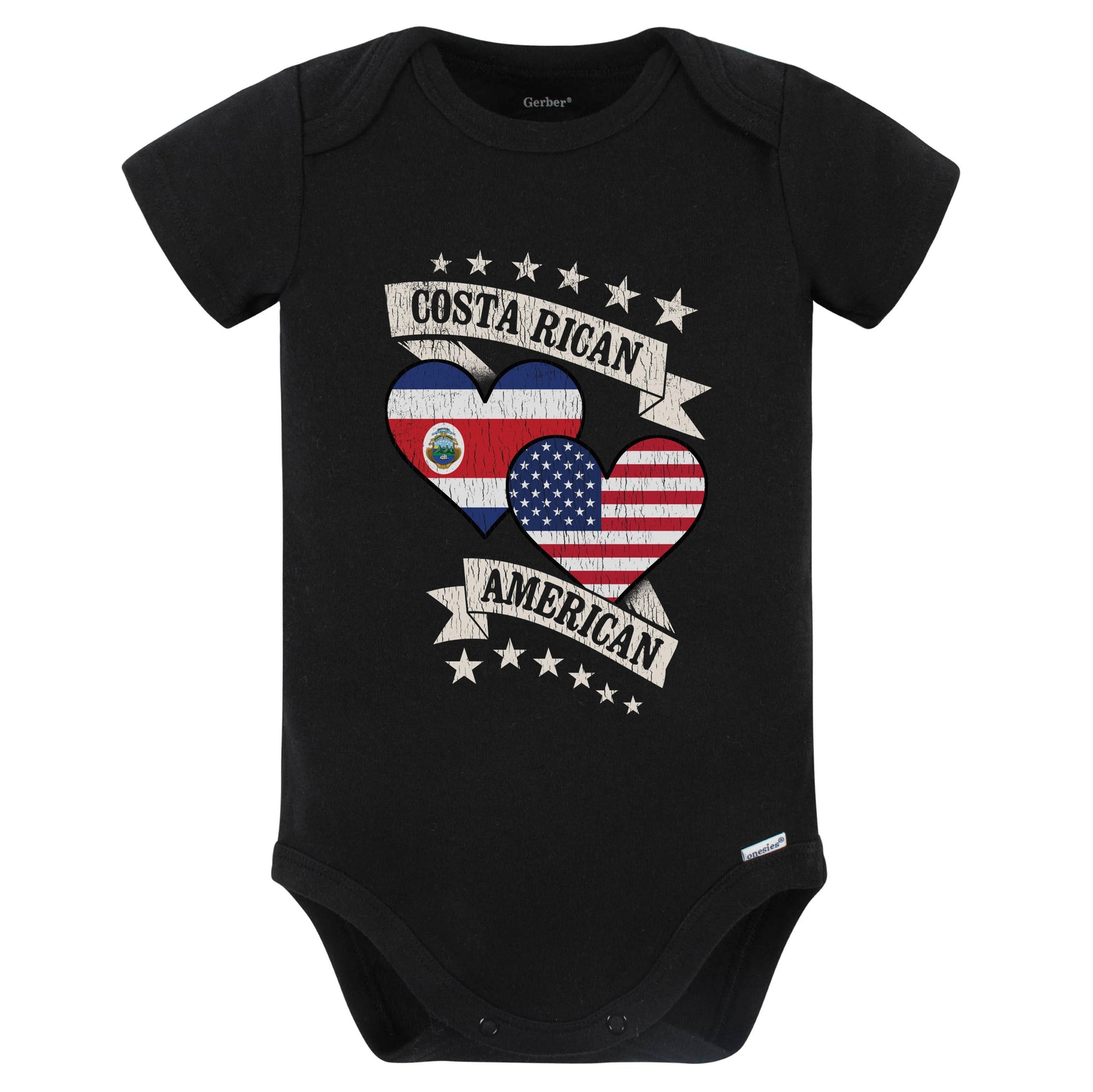 Costa Rican American Heart Flags Costa Rica America Baby Bodysuit (Black)