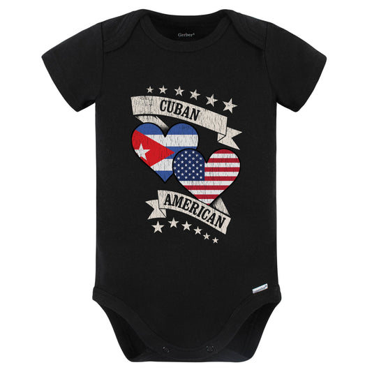 Cuban American Heart Flags Cuba America Baby Bodysuit (Black)