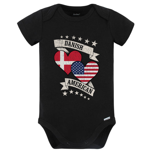 Danish American Heart Flags Denmark America Baby Bodysuit (Black)