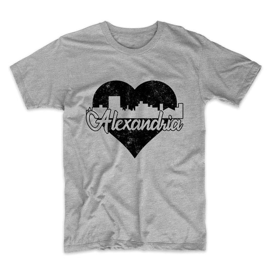 Retro Alexandria Louisiana Skyline Heart Distressed T-Shirt