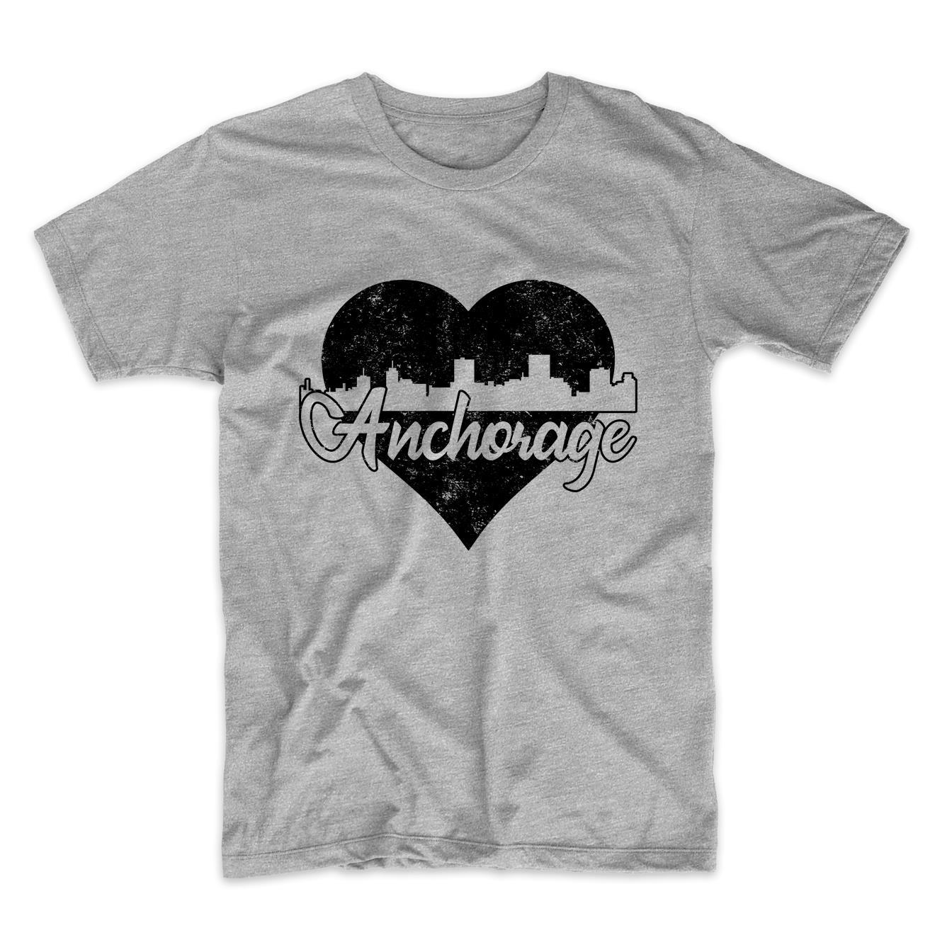 Retro Anchorage Alaska Skyline Heart Distressed T-Shirt