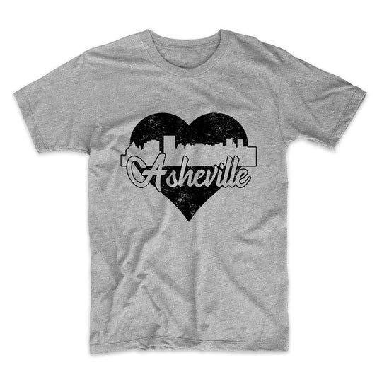 Retro Asheville North Carolina Skyline Heart Distressed T-Shirt